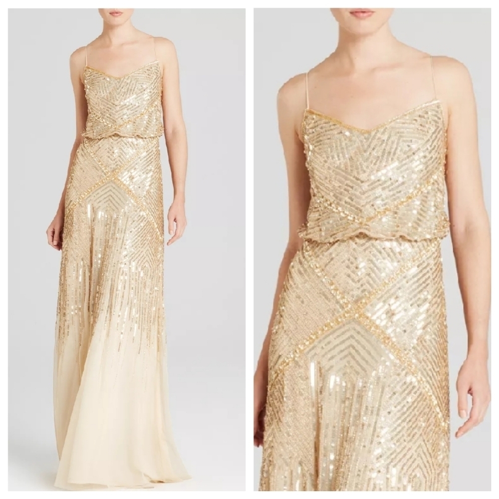 Adrianna Papell Sleeveless Beaded Blouson Gown Dress